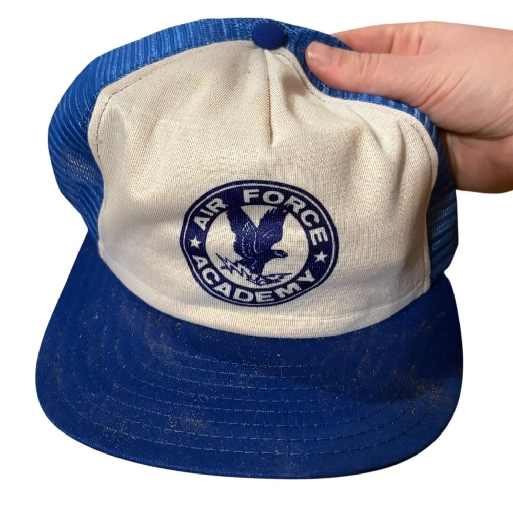 Vintage Air Force Academy White Cap Hat Mesh SnapBack 90s 80s